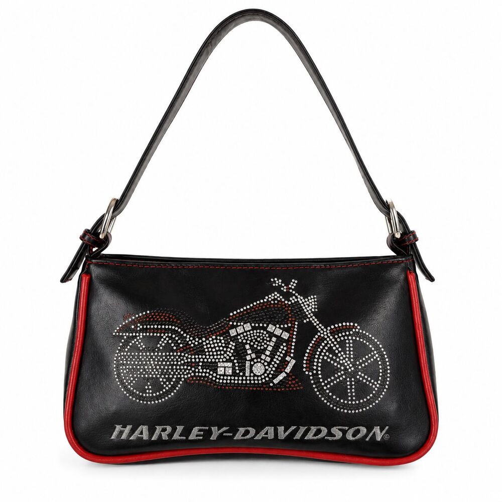 Harley-Davidson Black Red Rhinestone Motorcycle Crossbody Bag